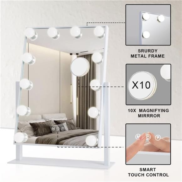 Vanity Mirror with Lights Makeup Mirror with Lights 12 Dimmable Bulbs Hollywood - Picture 5 of 5
